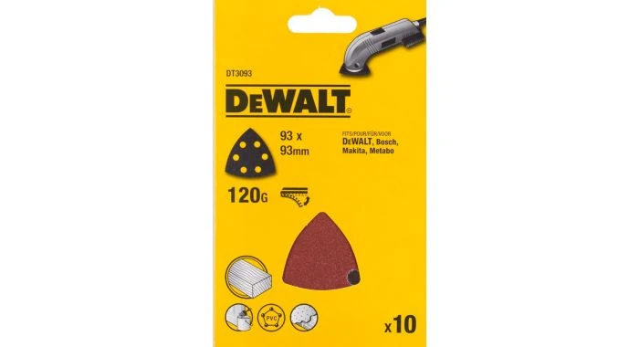 DeWalt DT3093-QZ Feuilles Abrasive Pour Ponceuse Delta - K120 - 93mm (10pcs) - DT3093-QZ 1 DeWalt DT3093-QZ Feuilles Abrasive Pour Ponceuse Delta - K120 - 93mm (10pcs) - DT3093-QZ