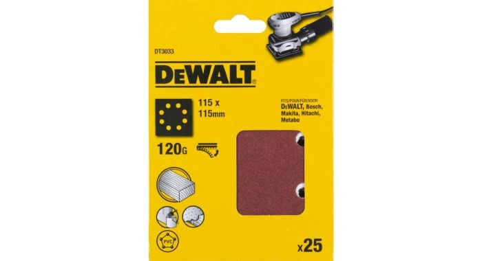 DeWalt DT3033 Feuilles Abrasives - G120 - 115x115mm (25pce.) - DT3033-QZ 1 DeWalt DT3033 Feuilles Abrasives - G120 - 115x115mm (25pce.) - DT3033-QZ