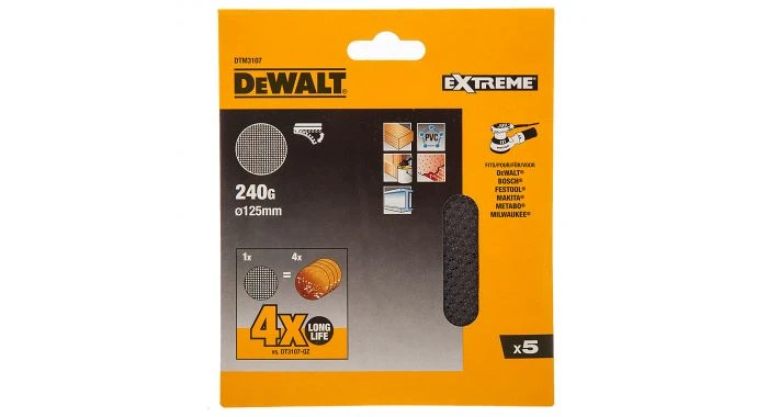 DeWalt DTM3107 Abrasifs Maille - G240 - 125mm (5pcs) - DTM3107-QZ 1 DeWalt DTM3107 Abrasifs Maille - G240 - 125mm (5pcs) - DTM3107-QZ