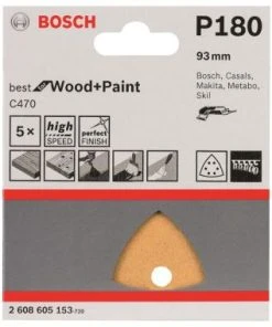 Bosch 2608605153 - Abrasif C470 Best For Wood And Paint, 93 Mm, Grain 180, Pour Multi-Cutter, 6 Trous, 5x