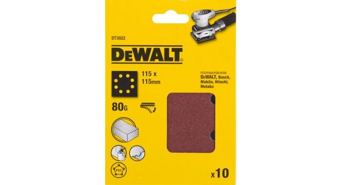 Dewalt DT3022 Feuilles Abrasives - G80 - 115x115mm (10pcs) - DT3022-QZ 1 Dewalt DT3022 Feuilles Abrasives - G80 - 115x115mm (10pcs) - DT3022-QZ