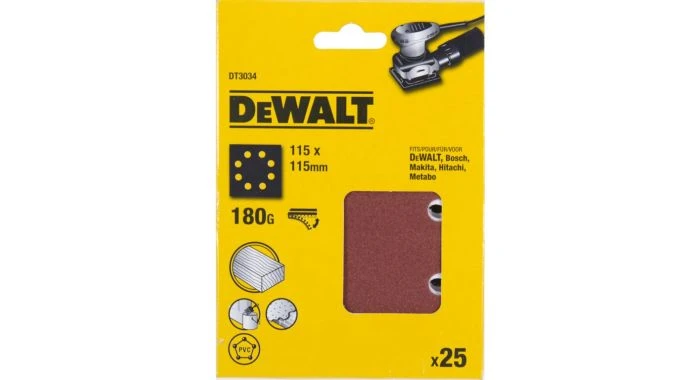 DeWalt DT3034 Feuilles Abrasives - G180 - 115x115 (25pce.) - DT3034-QZ 1 DeWalt DT3034 Feuilles Abrasives - G180 - 115x115 (25pce.) - DT3034-QZ